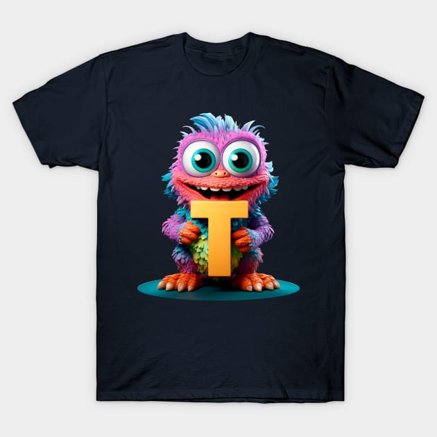 Cute Monster for Kids Alphabet Letter T Funny Back to School T-Shirt by Ariela-Alez